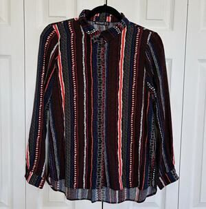 BIG DART Women’s 10/12 Abstract Geometric Print Button Up Blouse 90s Retro